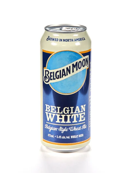 Montreal Canadá Março 2020 Lata Cerveja Branca Belga Sobre Fundo Imagens De Bancos De Imagens Sem Royalties