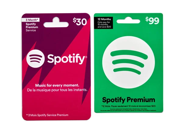 Μόντρεαλ Καναδάς Απριλίου 2020 Κάρτες Δώρων Spotify Spotify Technology Είναι — Φωτογραφία Αρχείου