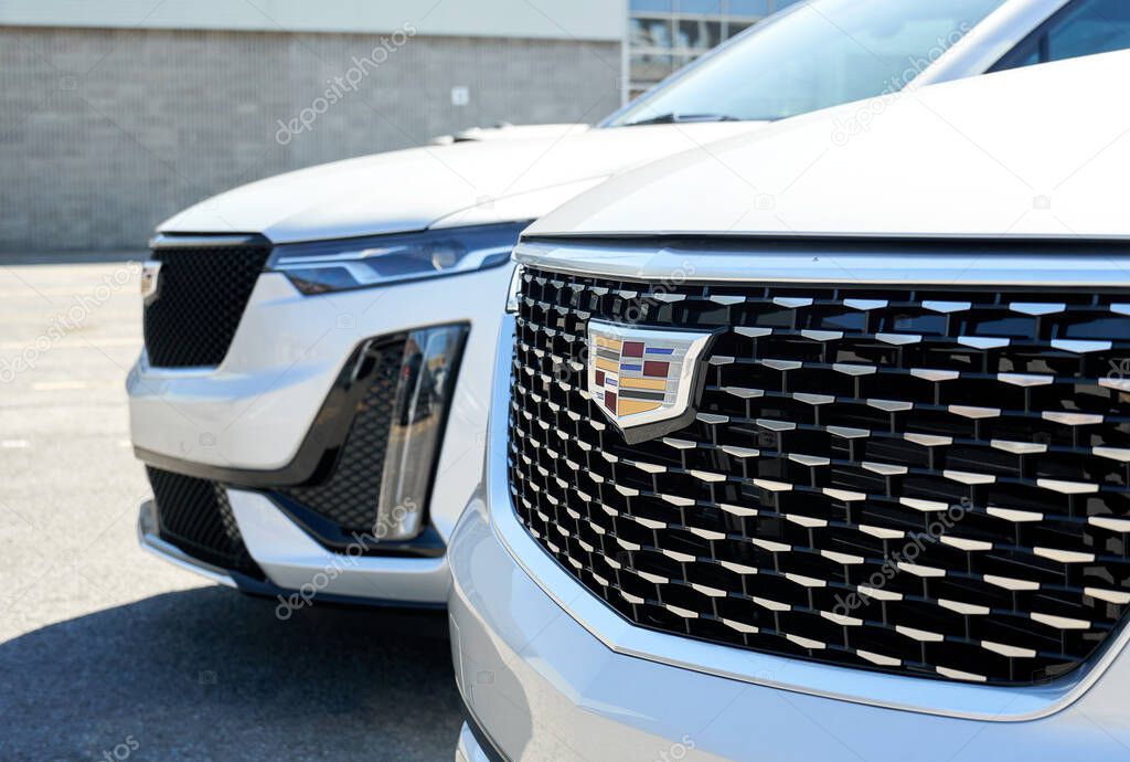Montreal, Canada - April 4, 2020: Cadillac XT4 cars at dealership. Cadillac is a division of American automobile manufacturer General Motors GM that designs and builds luxury vehicles.