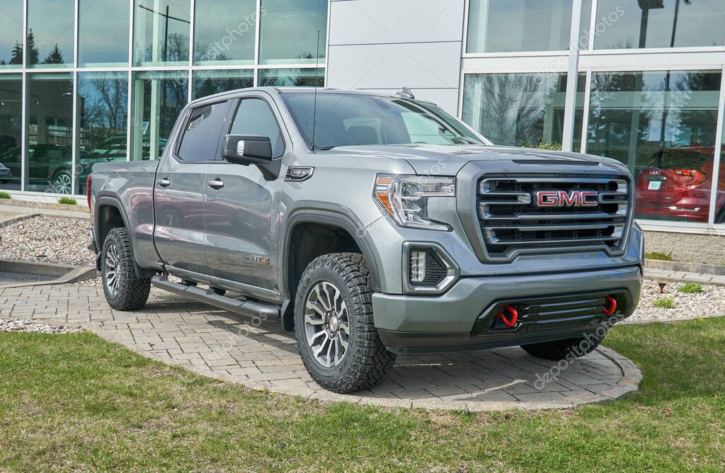 Montreal, Canada - May 2, 2020: GMC Canyon AT4 car. General Motors Truck Company, formally the GMC Division of General Motors LLC, is a division of the American automobile manufacturer General Motors