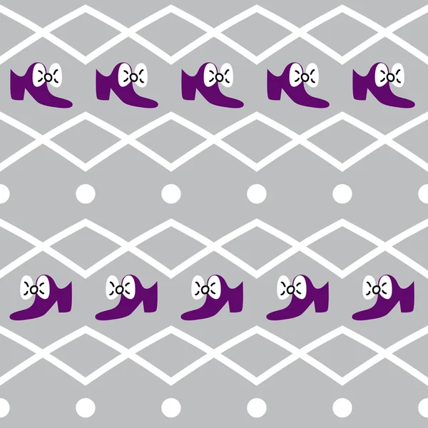 Mor renkli gri arka plan üzerinde yay ile Seamless Modeli şirin retro ayakkabı ile minimalist tarzda. Arka plan, duvar kağıdı, afiş, reklam, ayakkabı sektörünün poster tasarımı için iyi. Vektör.
