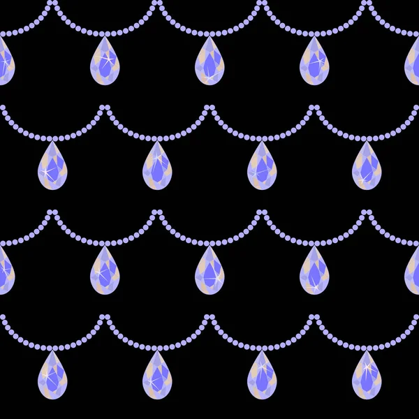 Mavi elmas kolye ve kolye siyah arka plan üzerine ile Seamless modeli. Vektör.