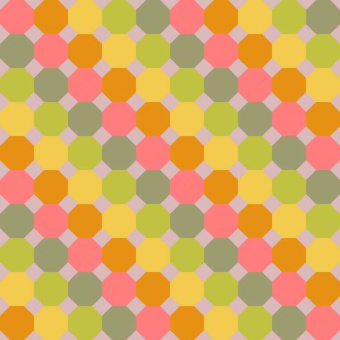 Düzenli sekizgenler sarı, altın, pembe ve yeşil renklerde ile sorunsuz çapraz kalıbı. Vektör.