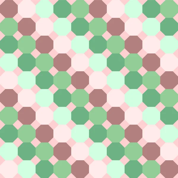 Kahverengi, pembe ve yeşil renklerde düzenli sekizgenler ile sorunsuz çapraz kalıbı. Vektör.