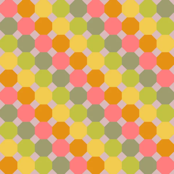 Düzenli sekizgenler sarı, altın, pembe ve yeşil renklerde ile sorunsuz çapraz kalıbı. Vektör.