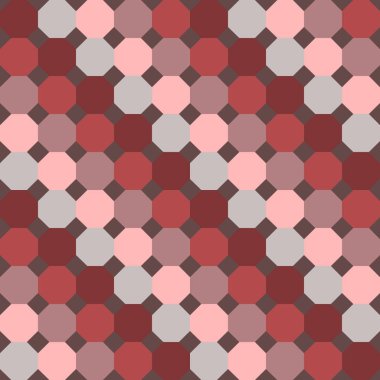 Bej, kahverengi, mercan ve gri renklerde düzenli sekizgenler ile sorunsuz çapraz kalıbı. Vektör.