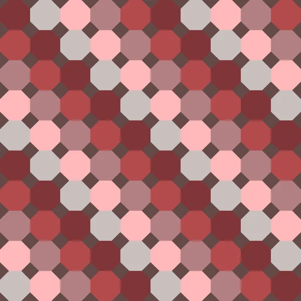 Bej, kahverengi, mercan ve gri renklerde düzenli sekizgenler ile sorunsuz çapraz kalıbı. Vektör.