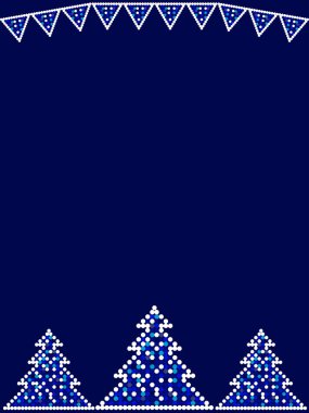 Üç Noel ağaçları ve mavi renkli ışıkları çelenk. Metin yer ile Xmas vektör kartı.