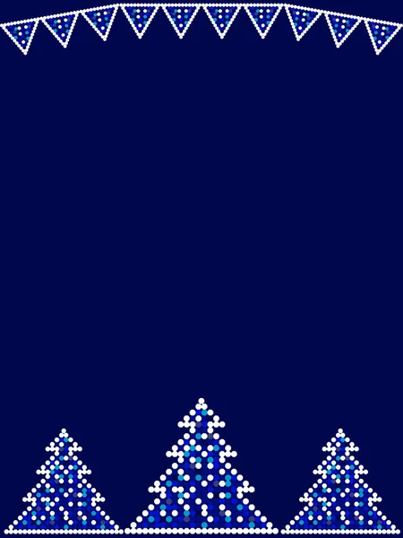 Üç Noel ağaçları ve mavi renkli ışıkları çelenk. Metin yer ile Xmas vektör kartı.