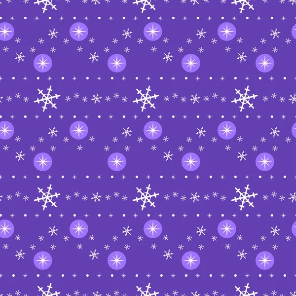 Kar taneleri ve mor arka plan üzerinde yıldız ile Seamless modeli. Tatil tasarım için iyi. Vektör.