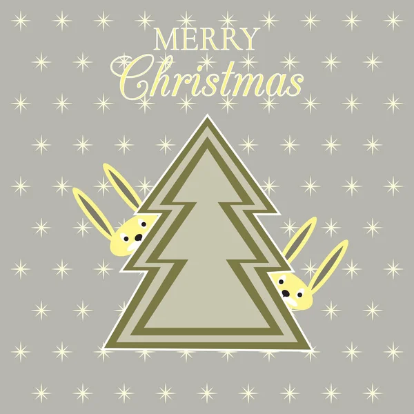 Çam ağacı ve iki sevimli tavşan ile Noel kartı. Noel Yılbaşı banner. Vektör.