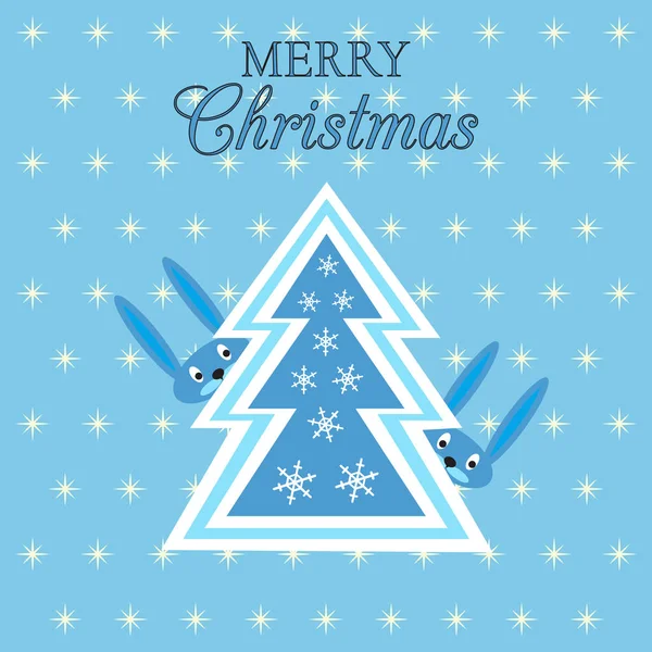 Çam ağacı ve iki sevimli tavşan ile Noel kartı. Noel Yılbaşı banner. Vektör.