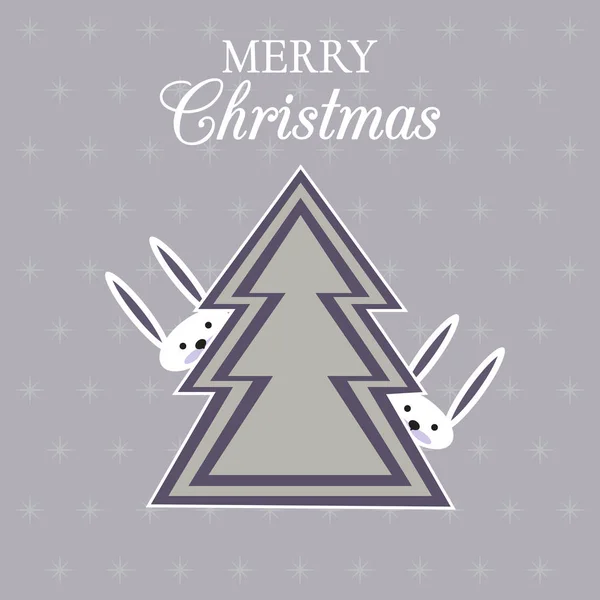 Çam ağacı ve iki sevimli tavşan ile Noel kartı. Noel Yılbaşı banner. Vektör.