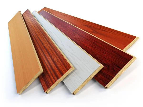 Parquet o laminate wooden planks of the different colors on whit — Stock Photo, Image