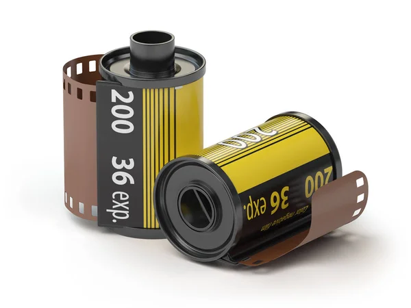 Recipientes de película fotográfica de 35mm aislados en blanco . — Foto de Stock