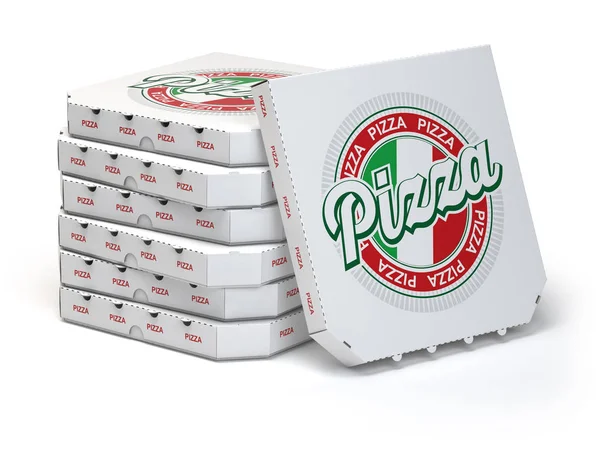 Pizza boxes stack isolated on white, — Stock Photo, Image