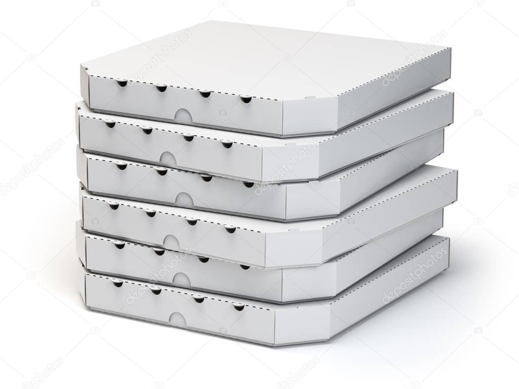 Pizza boxes stack isolated on white,