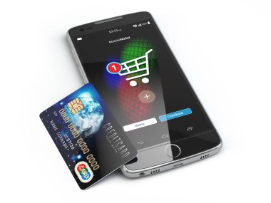 Mobil online alışveriş. E-ticaret ile akıllı telefon ve kredi c