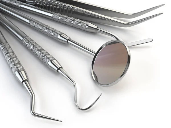 Dentální nástroje sada pro zuby zubní péče izolované na bílém. Stomat — Stock fotografie