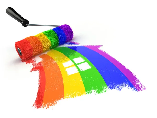 Dom z kolorami dumy gejowskiej społeczności Lgbt. Homoseksualny związek — Zdjęcie stockowe