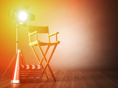 Video, movie, cinema concept.  Clapperboard and director chair.  clipart