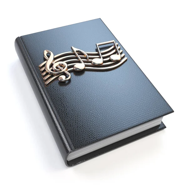 Музыкальная книга с нотами и ключом, изолированным на белом бэкграунде — стоковое фото