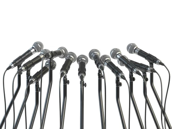 Microphones prepared for press conference or interview isolated — Stock Photo, Image