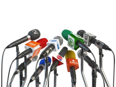Microphones prepared for press conference or interview isolated  clipart