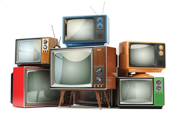 Heap of retro TV sets isolated on white background. Communicatio — Stock Photo, Image