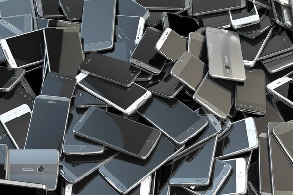 Heap de diferentes smartphones. Conceito de tecnologia de telefone móvel b — Fotografia de Stock