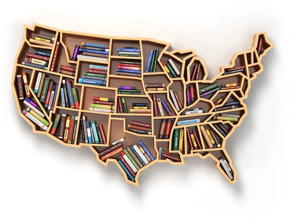 USA education or market of books concept. Book shelf  as map of — Stock Photo, Image