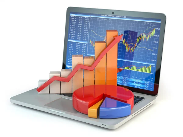 株式市場のオンライン ビジネス コンセプトです。グラフと lapto の図 — ストック写真