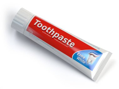 Beyaz izole arka planda Ttoothpaste kapları.