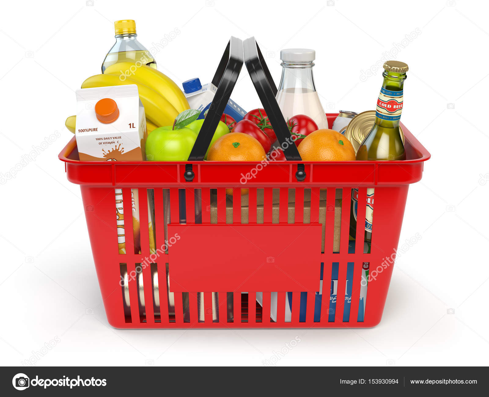 Shopping market basket with variety of grocery products isolate Stock Photo  by ©maxxyustas 153930994