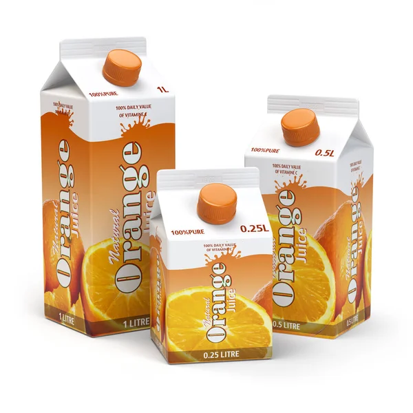 Jus d'orange doos kartonnen doos pack geïsoleerd op witte backgro — Stockfoto