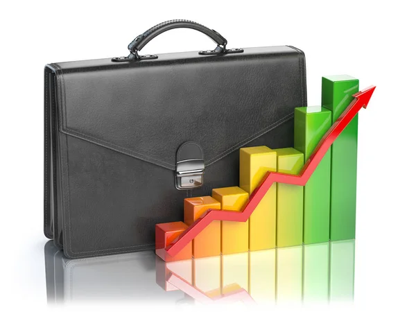Growth of stock market portfolio concept. Briefcase and graph is — Stock Photo, Image