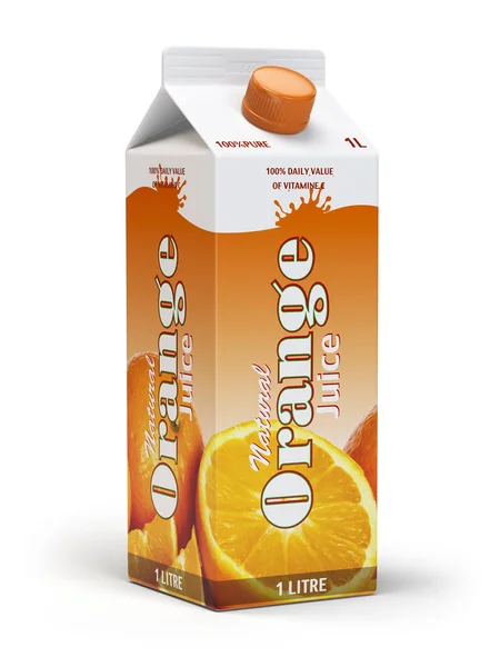 Jus d'orange doos kartonnen doos pack geïsoleerd op witte backgro — Stockfoto