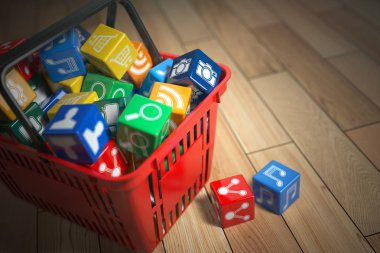 Alışveriş sepeti yazılım simgeleri kutularında uygulama. Mağaza 