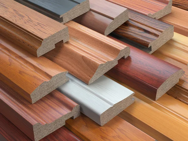 Samples of wooden furniture MDF profiles, Different medium densi — Stock Image Samples of wooden furniture MDF profiles, Different medium densi Stock Picture