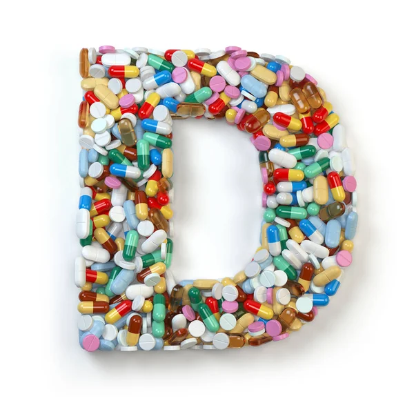 Lettera D. Set di alfabeto di pillole medicinali, capsule, compresse a — Foto Stock