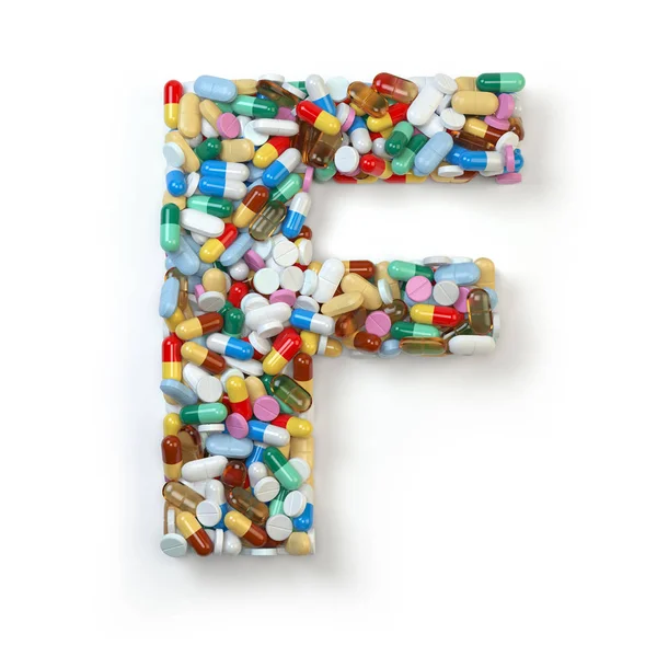 F. 세트 의학 알 약, 캡슐, 정제의 알파벳의 편지는 — 스톡 사진