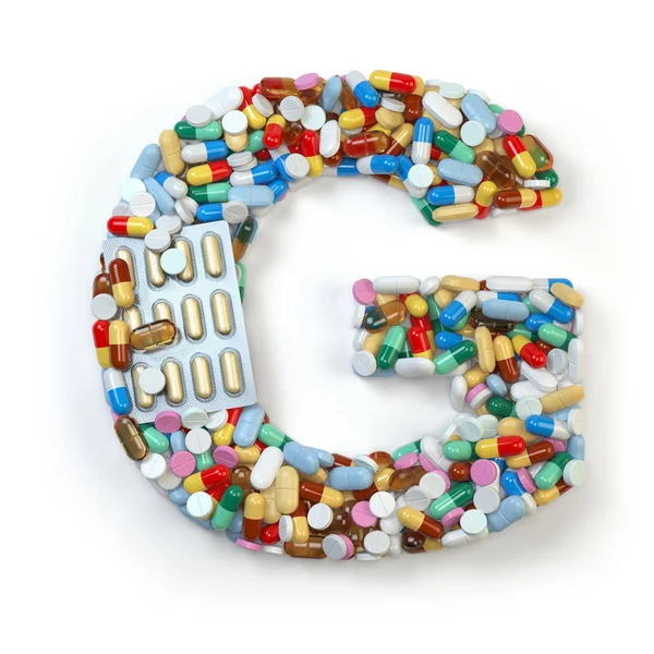 Brief van G. Set alfabet van geneeskunde pillen, capsules, tabletten een — Stockfoto