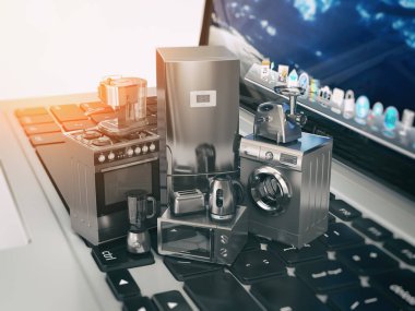 E-ticaret, online alışveriş ve teslimat kavramı. Ev mutfak 