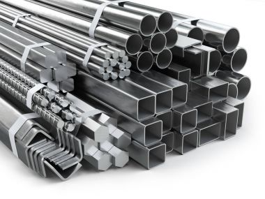 Farklı metal ürünler. Paslanmaz çelik profiller ve tüpler.
