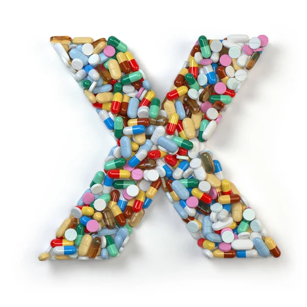 Bokstaven X. uppsättning med alfabet av medicin piller, kapslar, tabletter en — Stockfoto