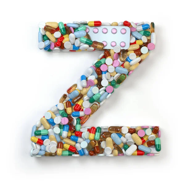 Carta Z. Conjunto de alfabeto de medicamentos comprimidos, cápsulas, comprimidos a — Fotografia de Stock