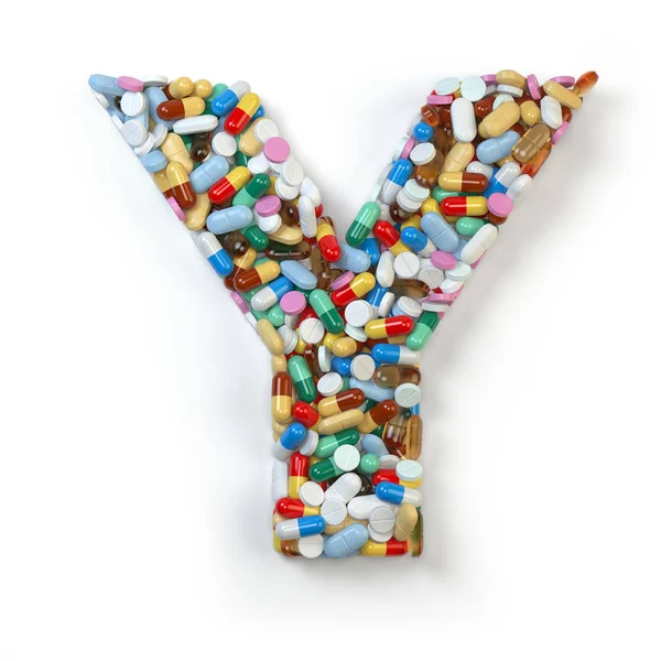 Lettera Y. Set di alfabeto di pillole medicinali, capsule, compresse a — Foto Stock