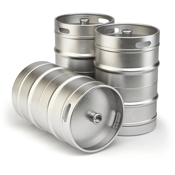Kegs de cerveja de metal isolado no fundo branco. — Fotografia de Stock