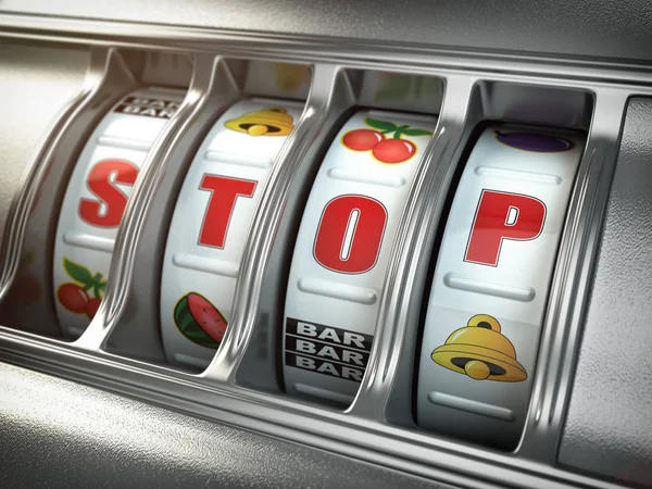 Spielsucht stoppen. Spielautomat mit Textstopp. — Stockfoto