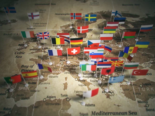 European Union map with flags of countries. Europe. — Stock Photo, Image